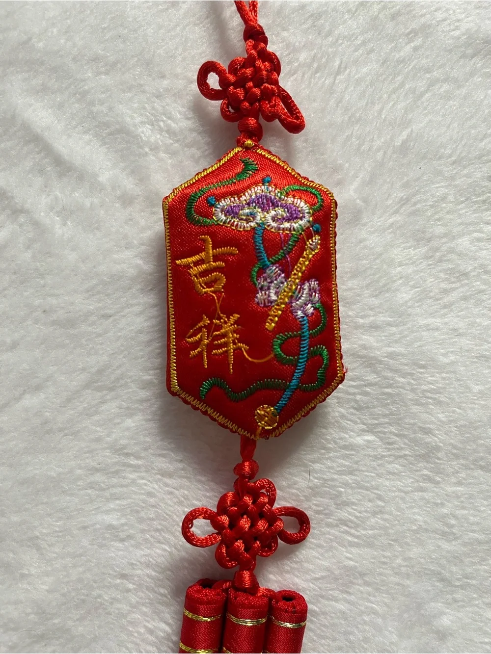 Chinese new year/ lucky red Red Embroidered Chinese Knot Tassel Hanging charm